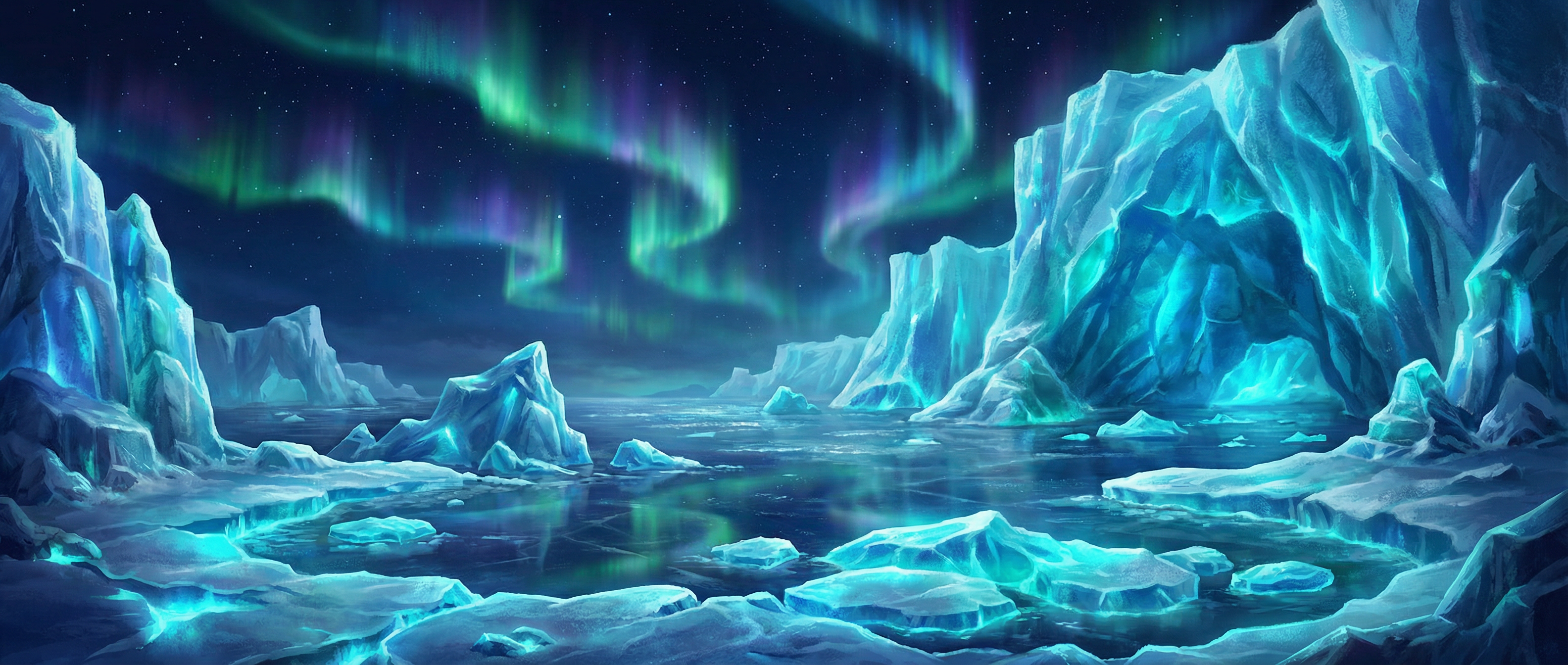 AG棋牌 冰川裂隙极地背景 - 极光与冰川交汇的壮丽景象